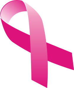 A pink breast cancer ribbon symbol